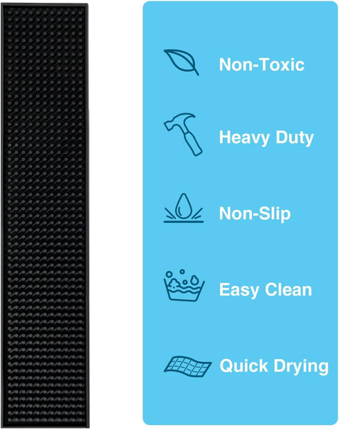 17.5x3.5 inches (Pack 2) BARsics Long PVC Bar Rail Mat Non-Slip Serving Spill Mat