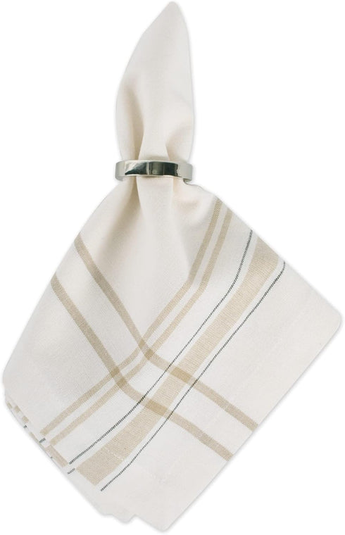 DII French Stripe Tabletop Collection Dining Table Linen Napkin Set, 20x20, White Chambray, 6 Piece