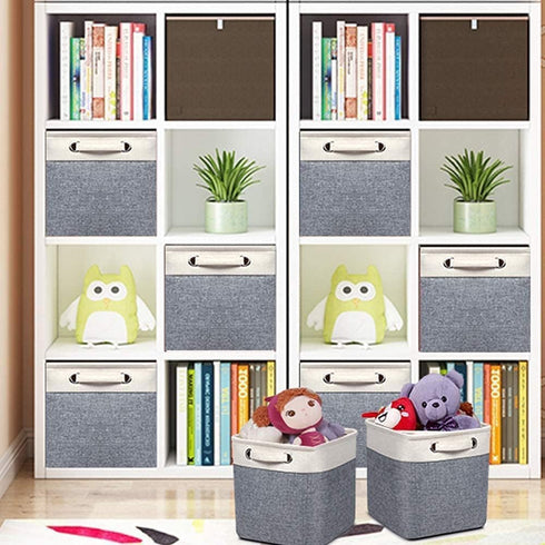Kntiwiwo Foldable Storage Bin, Collapsible Basket 12" x 10" x 9.5" Cube Organizer Bins, Set of 3, Grey
