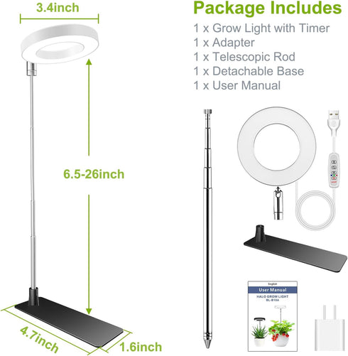 3 10 Dimming, Kullsinss Grow Lights for Indoor Plants, Full Spectrum Halo Growing lamp with Detachable Base, Height