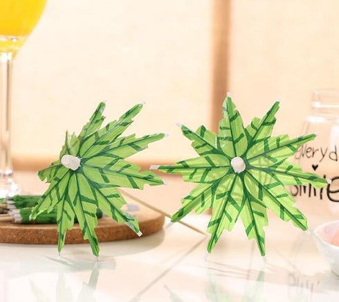 50 Pcs Green Tropical Coconut Palm Tree Paper Umbrellas Picks - Cocktail Parasols Cupcake Picks for Hawaiian Party