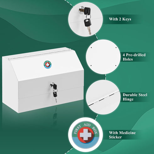 12.2 5.9 7.87 inch KYODOLED Wall Mount Medicine Lock Box, Drug Cabinet with Key, Large Capacity Secure Steel