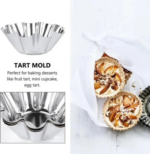 12 Pcs Stainless Steel Tart Pans, Non-Stick Flower Cookie Cutters Mold for Baking, Flower and Round Muffin Cups