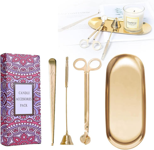 UCINNOVATE 4 in 1 Candle Accessory Set - Wick Trimmer, Snuffer, Dipper, Storage Tray for Candle Lovers