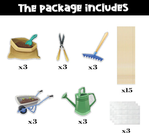 WPCTYQ Summer Supplies.Set 15 Garden Tool Theme Centerpiece Sticks, Birthday Table Toppers,Gardening Tool Birthday
