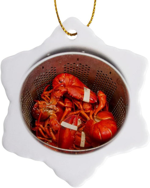 3dRose ORN_90624_1 Snowflake Ornament, Lobsters, Fishing Village, Hancock, Maine, Porcelain, 3-Inch
