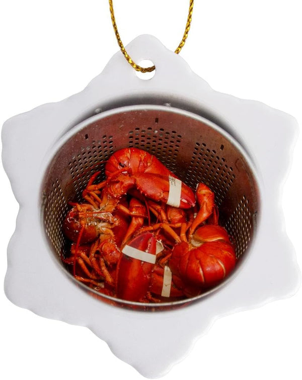 3dRose ORN_90624_1 Snowflake Ornament, Lobsters, Fishing Village, Hancock, Maine, Porcelain, 3-Inch