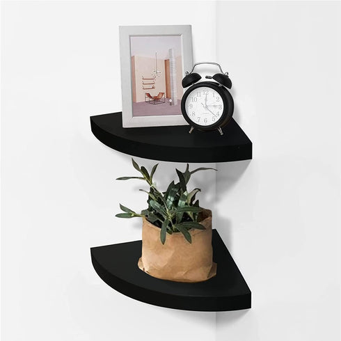 SISHHOME 8 Inch Set 2,for 90 Floating Corner Shelf Black of Degree Room Corner Wall Mounted Storage Display Shelves