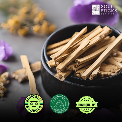 Ancient VEDA Peruvian Palo Santo Sticks, 12 Pack with Smudge Guide, Sustainably Harvested, Aromatic Incense