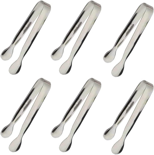 6PCS Mini Ice Tongs, 4.25 Inch Stainless Steel Small Serving Tongs for Appetizers, Tea Party, Coffee Bar, Desserts