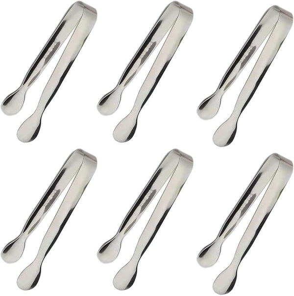 6PCS Mini Ice Tongs, 4.25 Inch Stainless Steel Small Serving Tongs for Appetizers, Tea Party, Coffee Bar, Desserts