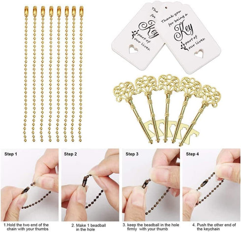 WODEGIFT 20 PCS Vintage Skeleton Key Bottle Openers - Wedding Favors with Tag Cards and Key Chains (Gold)