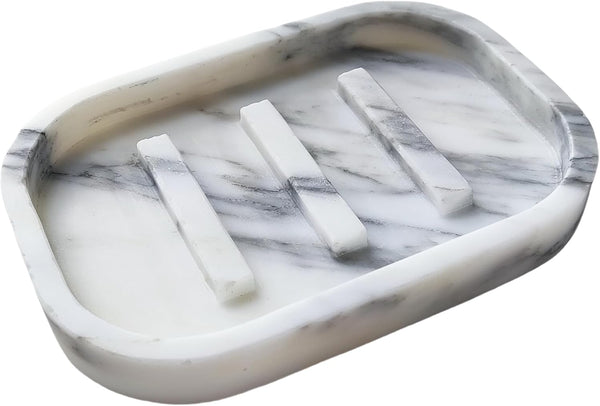 Jusmioke Natural Marble Soap Dish for Bathroom Shower SinkStone Soap Holder with Drying
