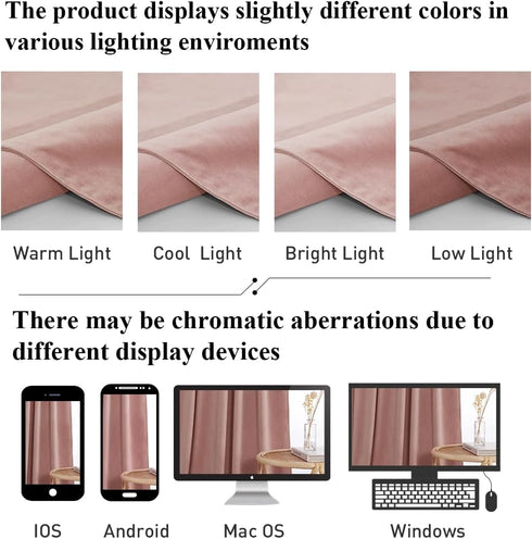 W52 L84, 2 StangH Pink Velvet Curtains for Nursery Bedroom, Room Darkening Privacy Protect Window Treatment Home