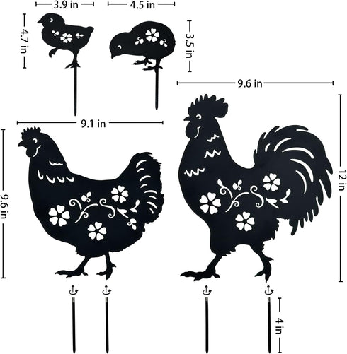 TIGGSY Chicken Metal Decorative Garden Stakes Chicken Gifts for Women/Men Chicken Lovers Gifts Silhouette Statues