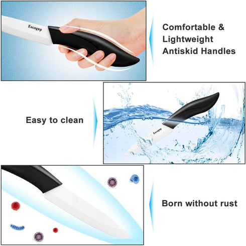 Paring Knife with Large Handle, Super Sharp 4 Inch Ceramic Blade, Rust Proof Stain Resistant, ABS Handle, Black
