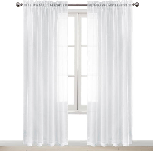 DWCN 95 Inch Length Sheer Curtains, 2 Panels Set, White Rod Pocket Lightweight Voile Drapes for Bedroom/Hotel