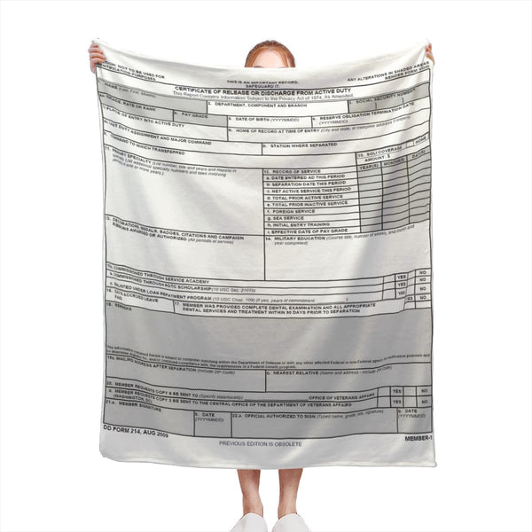 CowBey DD Form 214 Throw Blanket Veterans Blanket Gifts for Retired Men Cozy