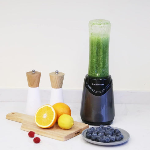 La Reveuse Smoothie Blender Personal Size 300 Watts with 2 Pieces 18 oz BPA-Free Travel Sports Bottles, Grey