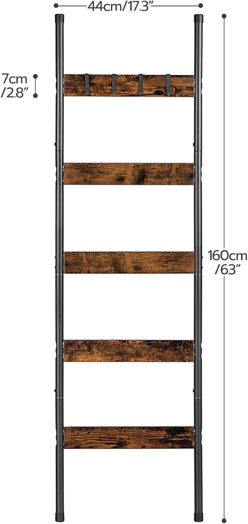 5-Tier BF52CJ01 HOOBRO Blanket Ladder, Towel Rack with Hooks, Wall-Leaning Blanket Rack, Decorative Display Ladder