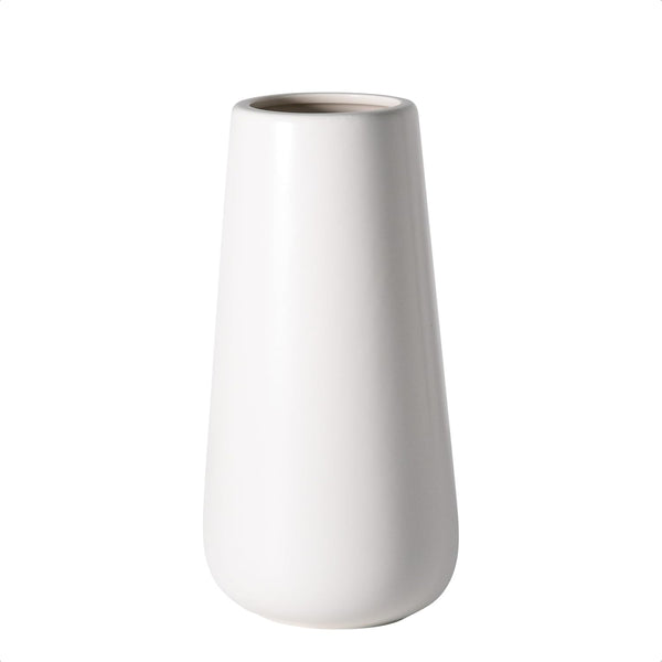 D'vine Dev 8 Inch Ceramic Flower Vase - Matte Finishing, Minimalist Design for Home Décor, White