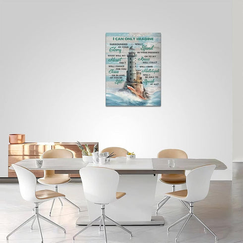 Lighthouse Wall Art Nautical Decor - Christian Scriptures Canvas Painting, 12"x 16"