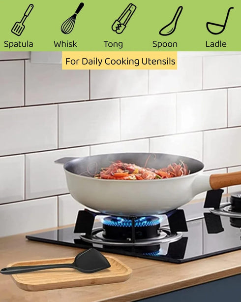 Large Wooden Spoon Rest, 9.7'' Bamboo Spoon Holder for Kitchen Counter Cooking Utensils