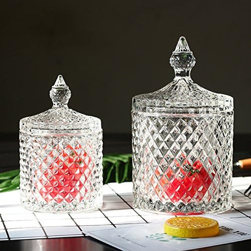 Home Basic Food Storage Organization Set - Crystal Diamond Faceted Jar with Lid, Suitable as Candy Dish (Transparent,