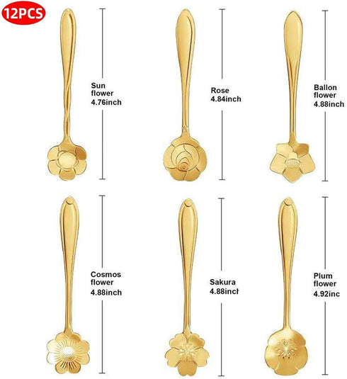 Stainless Steel Creative Flower Coffee Spoon Soup Spoons Sugar Spoons, Ice-Cream Tea Stirring Spoons 4.8 Inches Retro Dessert Demitasse Espresso Spoons Cutlery Kitchen Tableware-Set of 12