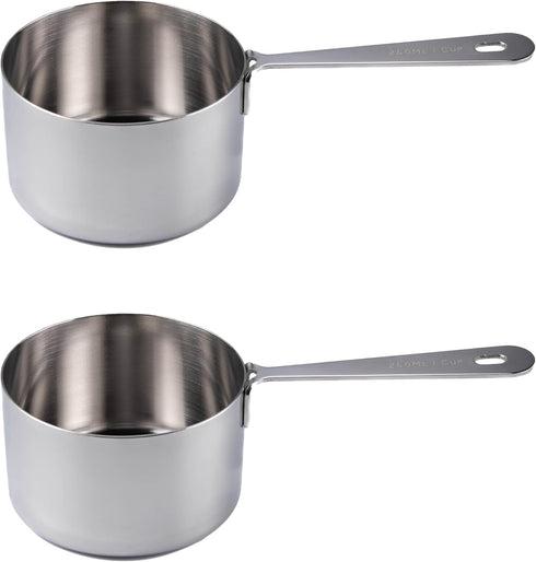 Honey Bear Kitchen 1 Cup Measuring Scoop Cups, Polished Stainless Steel (Set of 2, 240 ml)