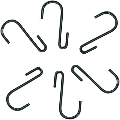 Huji Black S Shaped Heavy Duty Hanging Hooks for Kitchenware, Pots, Pans, Utensils (Set of 6 Hooks)