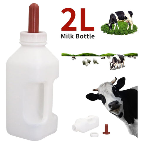 USUNFARM 2 Screw Nipple Calf Feeding Device Quart, Calf Feeding Bottle with Rubber Nipple & Cap, Handle Milk Pot Calf