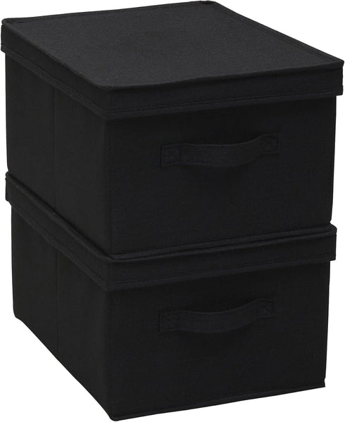 Household Essentials Large Fabric Storage Box with Lid, Black, Set of 2.