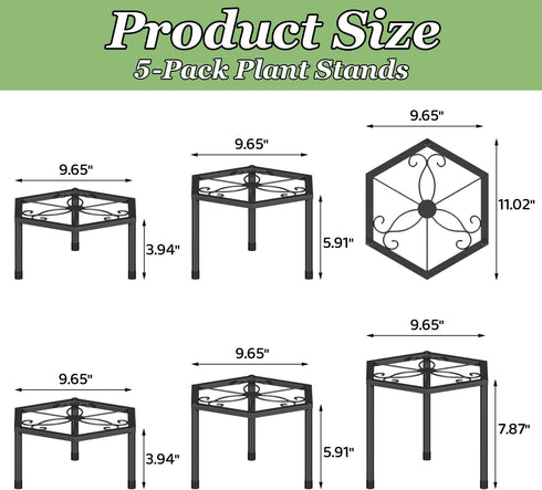 5-Pack Metal Plant Stands, Anti-Rust Iron Flower Pot Stand Plant Pot Shelf for Multiple Plant Decoration Racks for Home