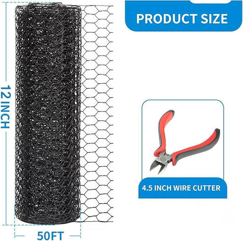 DOLEMODUO 12'' 50' 1 inch 19 x Black Chicken Wire Fencing, Chicken Wire and Gauge Poultry Netting, Garden Mesh Fence