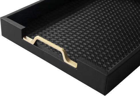 Countertop, 16.2 12.2 2 inches HofferRuffer Faux Leather Rectangle Serving Tray Decor Platter with Gold Metal Handles