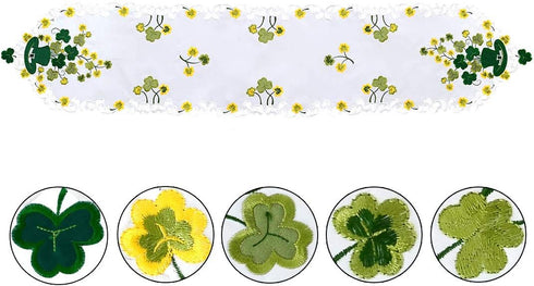 Simhomsen Large Irish Clover Table Runners for St. Patrick’s Day, Embroidered Shamrock Table Scarf, 14 × 105 Inch