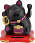 Lucky Beckoning Cat, Solar Powered Waving Wealth Cat, Feng Shui Decor, 3" Tall, Black