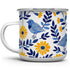 Camping Coffee Mug Floral Bird Enamel, Nature Flowers Botanical Gift Cup for Women, Mom, Friend (12oz)