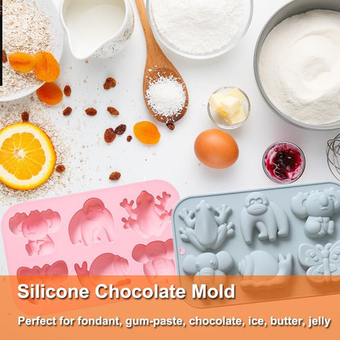 2 Pack Gummy Chocolate Molds Elephant Monkey Frog Silicone Molds for Cake Jello Ice Cube Crayon, Cake Decoration Soap