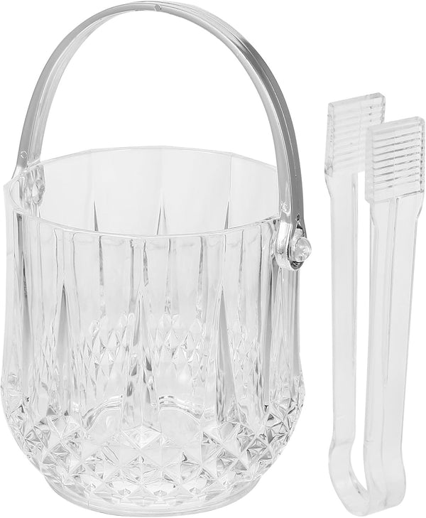 Cabilock Clear Plastic Ice Bucket with Ice Tongs, Ice Tub Chiller for Party Bar, Wine Bottle Chiller