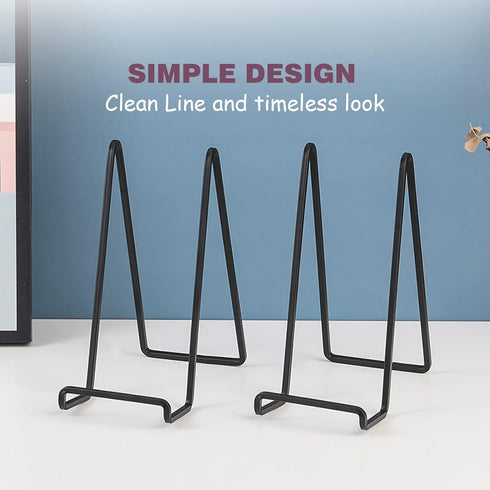 Plate Holder Easel Display Stand, 8 inch Metal Stands for Tabletop Pictures, Black Iron Easels, 2 Pack