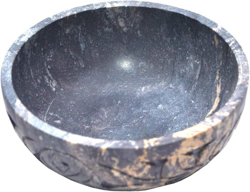 Marble Soapstone Natural Smudge Pot | Stone Bowl | Scrying And Smudge Bowl (Scrying - Bowls & Mirrors) (5 Inch) From India. Handmade Leaf Carved Design. by KC KULLICRAFT