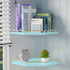 2-Tier 9.5-inch Tirzah Blue Wall Mount Corner Shelf with Gold Metal Guardrail, Diamond-Shaped Wood Corner Floating