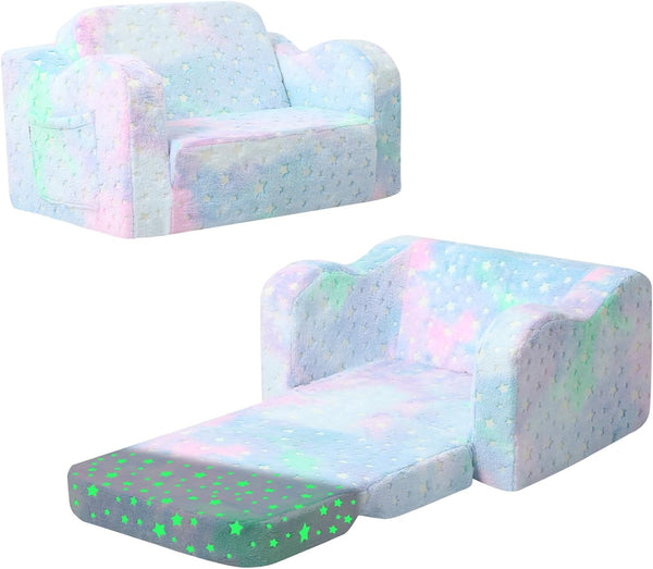 MeMoreCool Glowing Pastel Rainbow Kids Chair, 2-in-1 Foldable Kids Couch and Kids