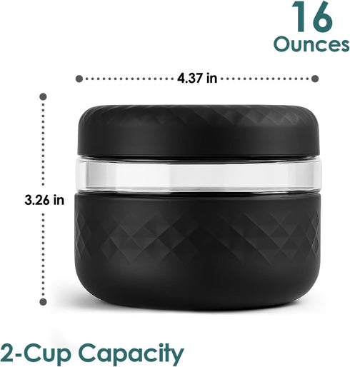 2 Pack 16 oz Glass Lunch Bowl Containers with Lids | Leak & Spill Proof, BPA-Free, Microwave & Dishwasher Safe