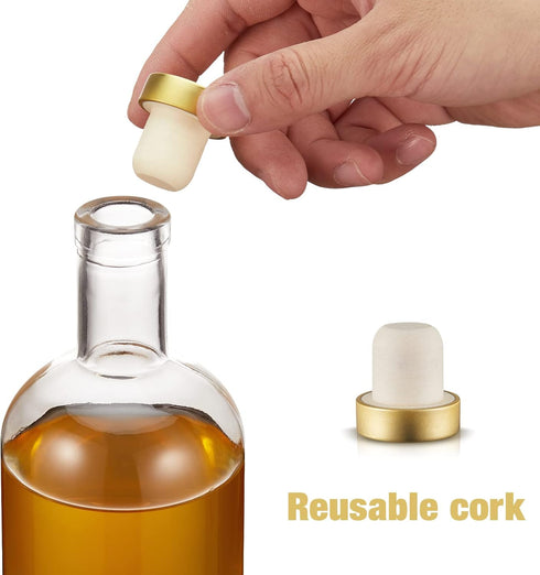 Set 6 6 oz, Mfacoy of Clear Glass Bottles, Reusable, T-Top Cap, Perfect for Wine, Oil, Vinegar, Kombucha, Beer, Water