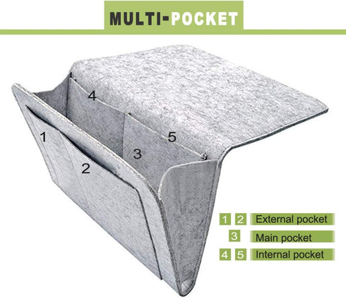 DOURR Felt Bedside Caddy Organizer Storage Pocket for Tablet Magazine Phone Small Things Holder (Gray)