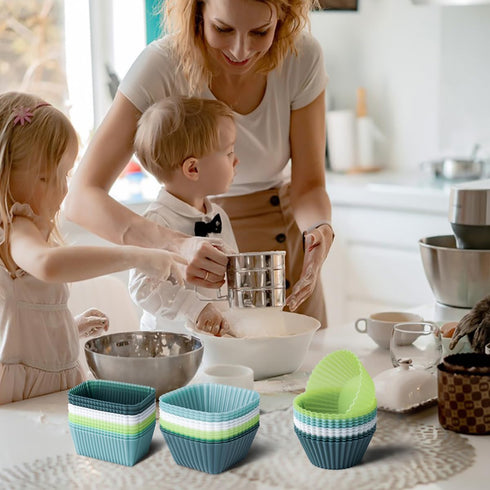 Silicone Muffin Baking Cups, 12 Pack Reusable Non-stick Cupcake Liners, BPA Free, Dishwasher Safe