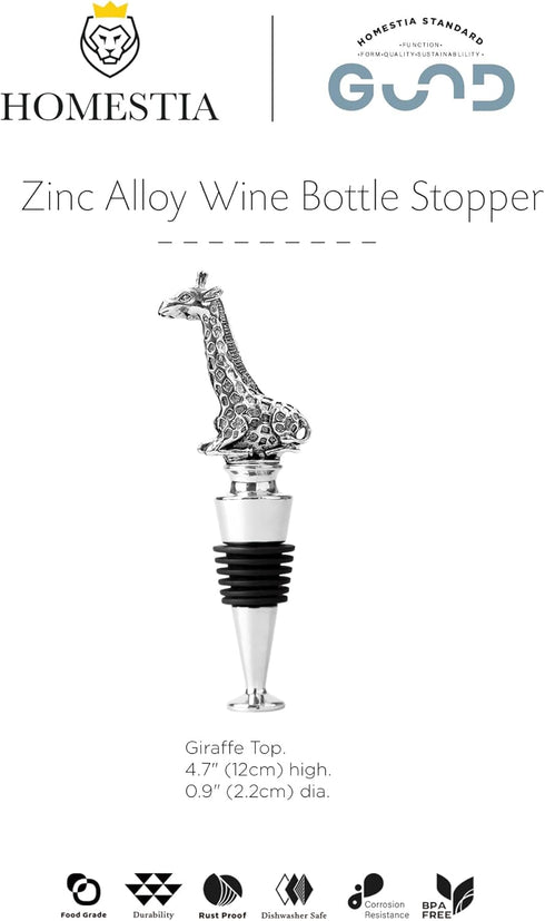 Homestia Giraffe Wine Stoppers - Stainless Steel Reusable Bottle Stopper with Silicone Seal